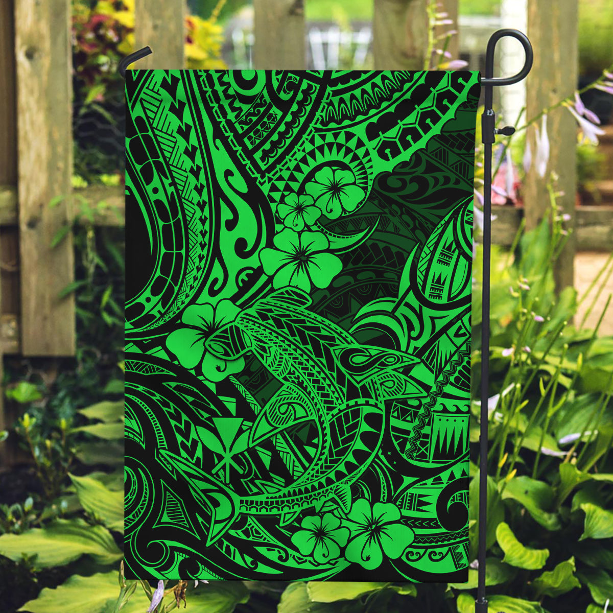 Hawaii Shark Garden Flag Polynesian Pattern Green Version LT01 Garden Flag Green - Polynesian Pride