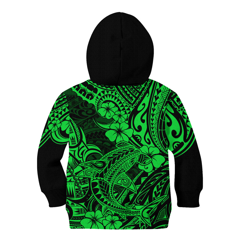 Hawaii Shark Kid Hoodie Polynesian Pattern Green Version LT01 - Polynesian Pride
