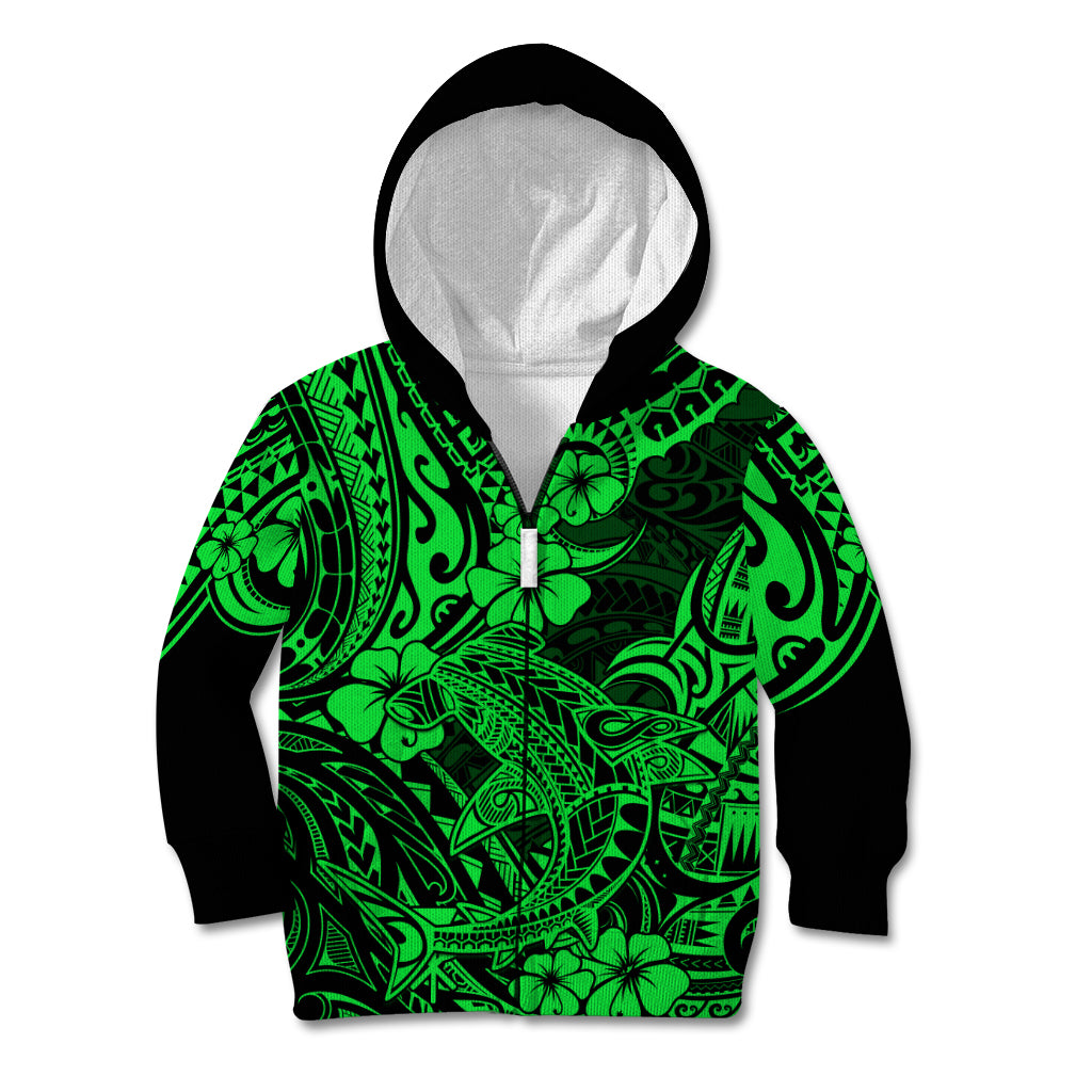 Hawaii Shark Kid Hoodie Polynesian Pattern Green Version LT01 - Polynesian Pride