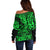 Hawaii Shark Off Shoulder Sweater Polynesian Pattern Green Version LT01 - Polynesian Pride