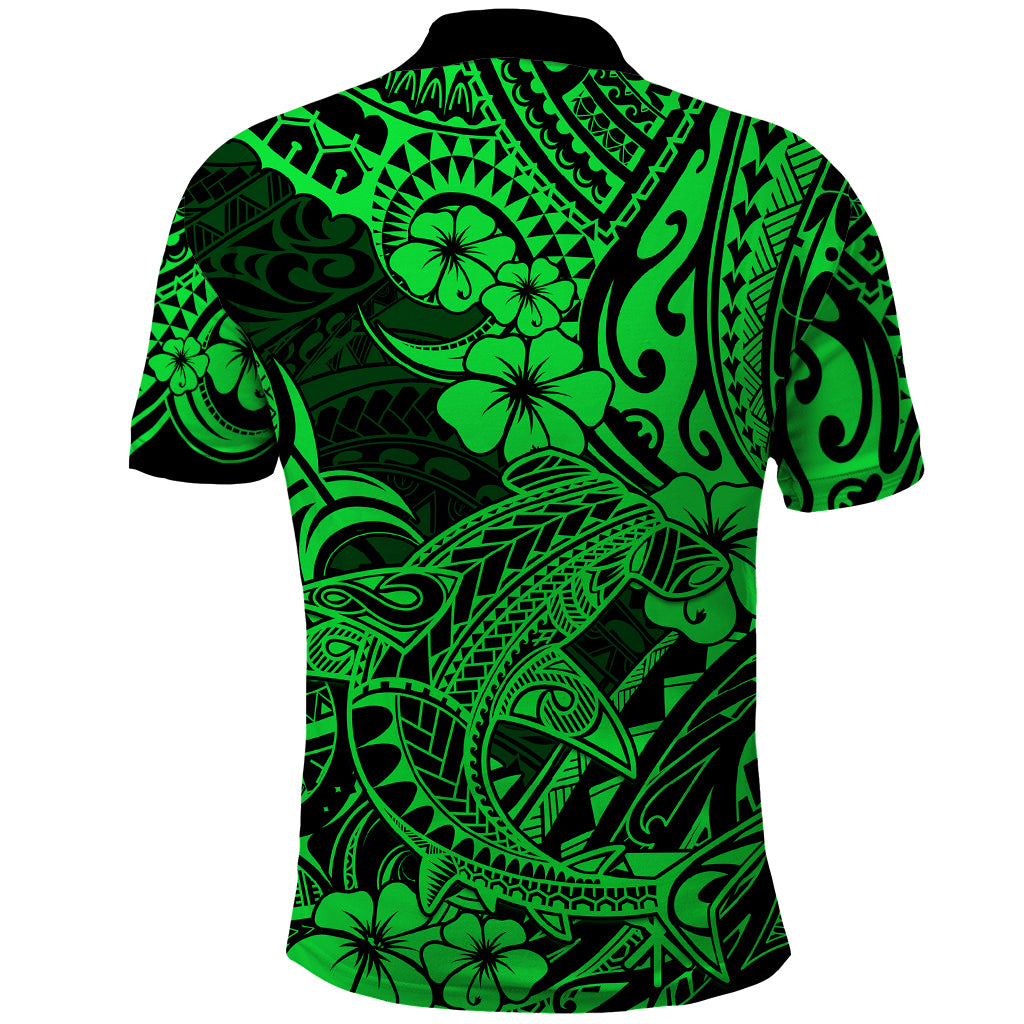 Hawaii Shark Polo Shirt Polynesian Pattern Green Version LT01 - Polynesian Pride
