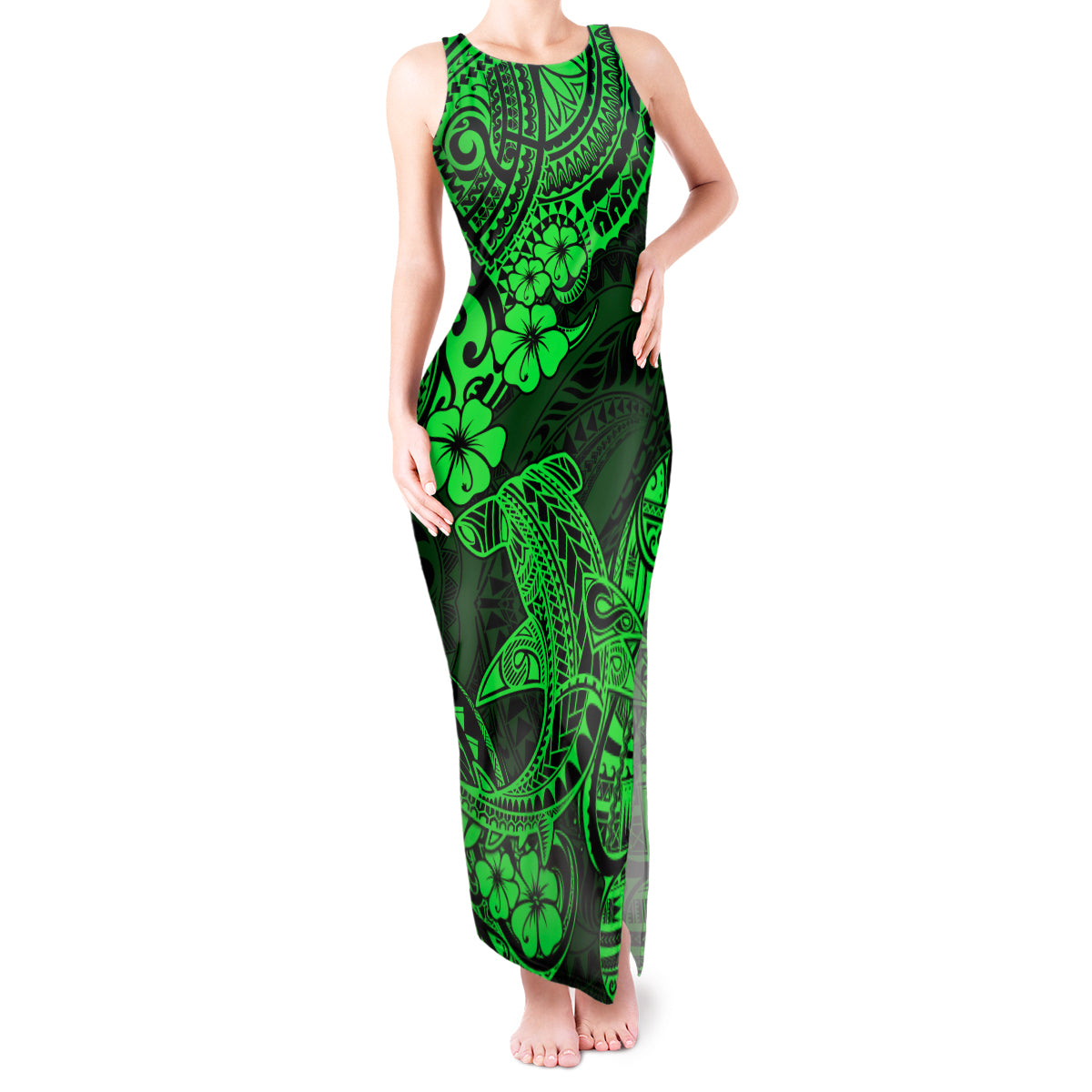 Hawaii Shark Tank Maxi Dress Polynesian Pattern Green Version LT01 Women Green - Polynesian Pride