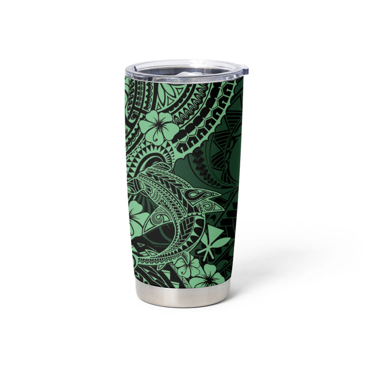 Hawaii Shark Tumbler Cup Polynesian Pattern Green Version