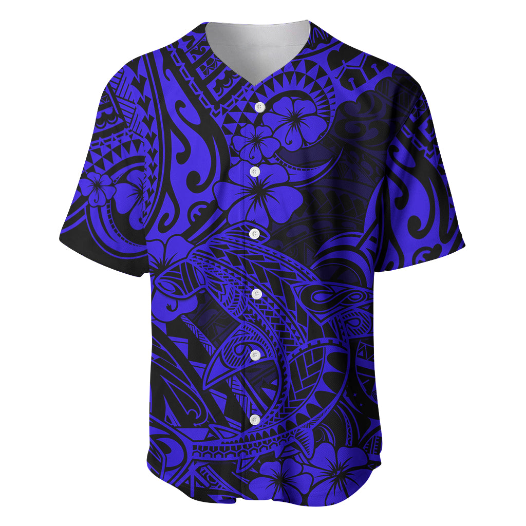 Hawaii Shark Baseball Jersey Polynesian Pattern Navy Blue Version LT01 Blue - Polynesian Pride