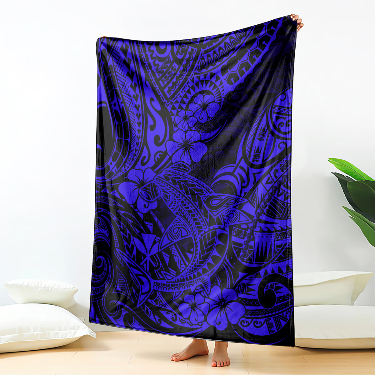 Hawaii Shark Blanket Polynesian Pattern Navy Blue Version LT01 Blue - Polynesian Pride