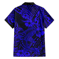 Hawaii Shark Family Matching Long Sleeve Bodycon Dress and Hawaiian Shirt Polynesian Pattern Navy Blue Version LT01 - Polynesian Pride