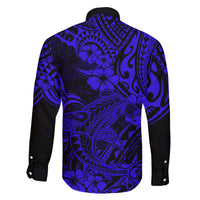 Hawaii Shark Family Matching Off Shoulder Long Sleeve Dress and Hawaiian Shirt Polynesian Pattern Navy Blue Version LT01 - Polynesian Pride
