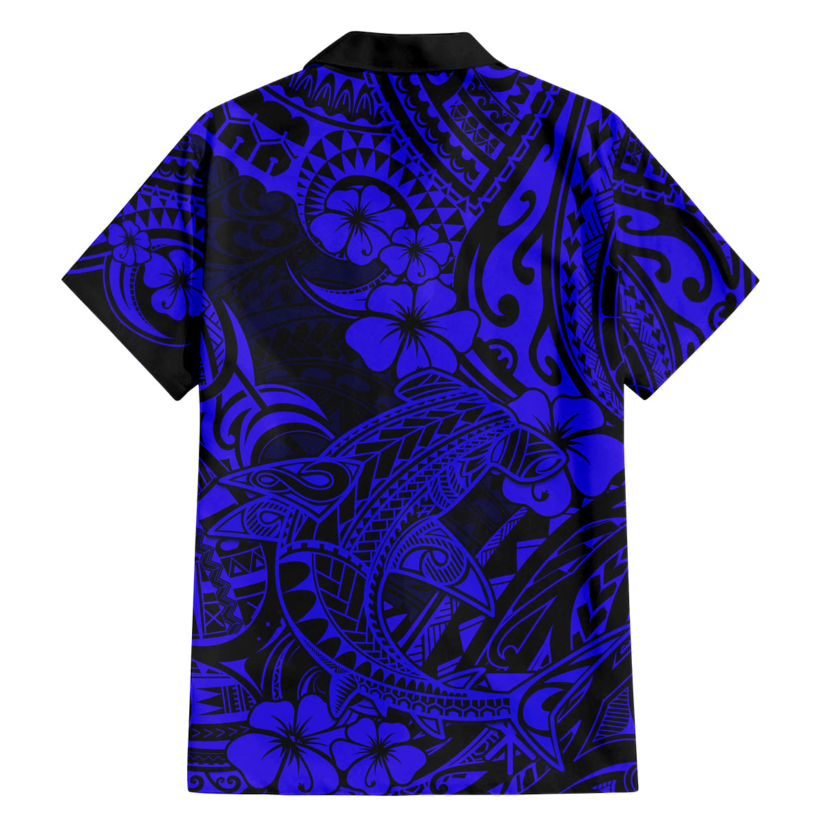 Hawaii Shark Family Matching Off Shoulder Short Dress and Hawaiian Shirt Polynesian Pattern Navy Blue Version LT01 - Polynesian Pride