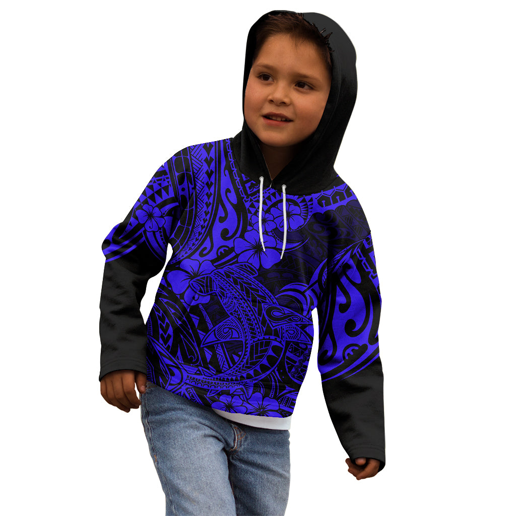 Hawaii Shark Kid Hoodie Polynesian Pattern Navy Blue Version LT01 - Polynesian Pride