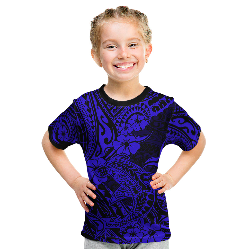 Hawaii Shark Kid T Shirt Polynesian Pattern Navy Blue Version LT01 Blue - Polynesian Pride