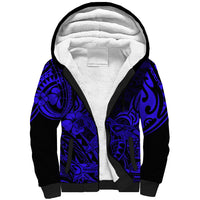 Hawaii Shark Sherpa Hoodie Polynesian Pattern Navy Blue Version LT01 Unisex Blue - Polynesian Pride