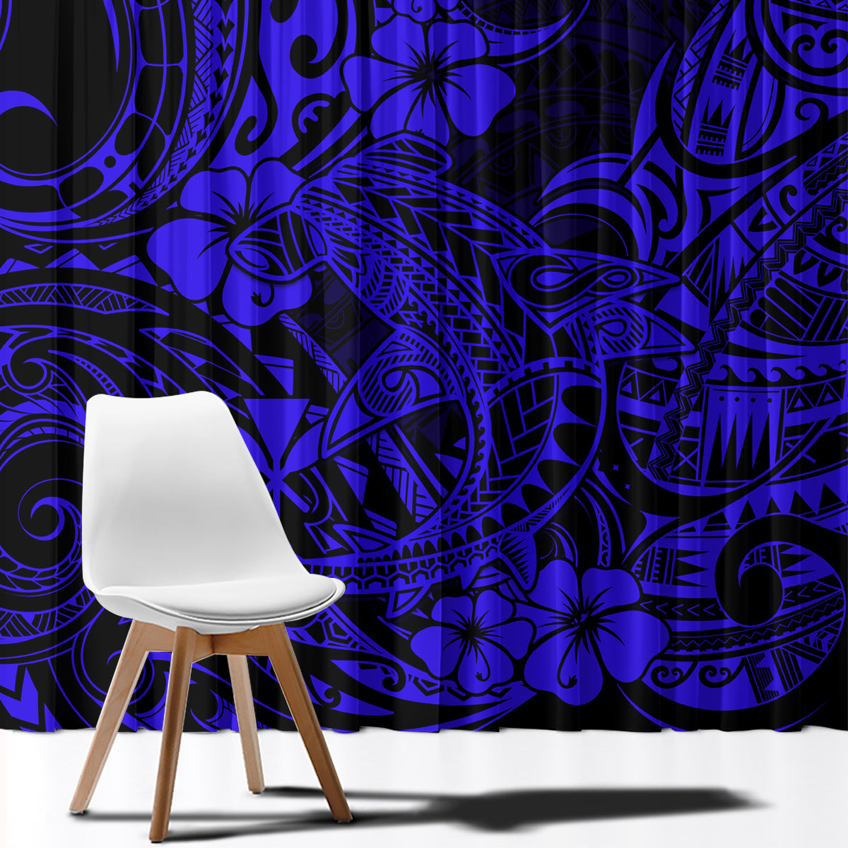 Hawaii Shark Window Curtain Polynesian Pattern Navy Blue Version LT01 - Polynesian Pride