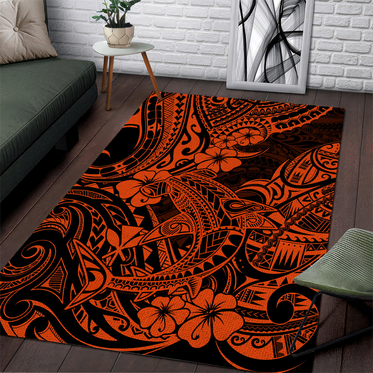 Hawaii Shark Area Rug Polynesian Pattern Orange Version LT01 Orange - Polynesian Pride