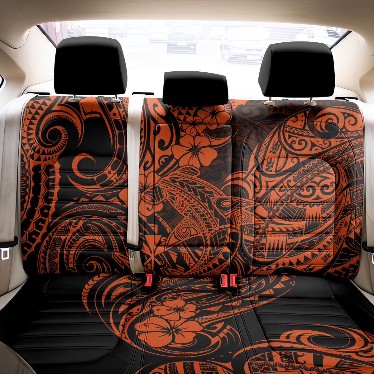 Hawaii Shark Back Car Seat Cover Polynesian Pattern Orange Version