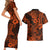 Hawaii Shark Couples Matching Short Sleeve Bodycon Dress and Hawaiian Shirt Polynesian Pattern Orange Version LT01 - Polynesian Pride