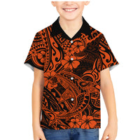 Hawaii Shark Family Matching Mermaid Dress and Hawaiian Shirt Polynesian Pattern Orange Version LT01 Son's Shirt Orange - Polynesian Pride