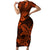 Hawaii Shark Family Matching Short Sleeve Bodycon Dress and Hawaiian Shirt Polynesian Pattern Orange Version LT01 Mom's Dress Orange - Polynesian Pride