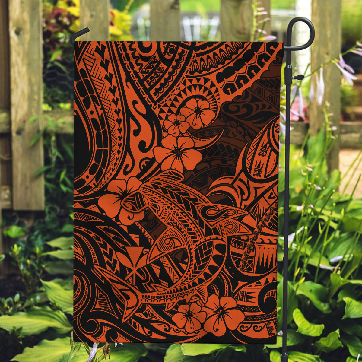 Hawaii Shark Garden Flag Polynesian Pattern Orange Version LT01 Garden Flag Orange - Polynesian Pride