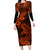 Hawaii Shark Long Sleeve Bodycon Dress Polynesian Pattern Orange Version LT01 Long Dress Orange - Polynesian Pride