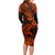 Hawaii Shark Long Sleeve Bodycon Dress Polynesian Pattern Orange Version LT01 - Polynesian Pride