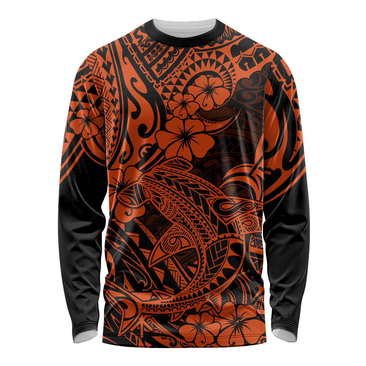 Hawaii Shark Long Sleeve Shirt Polynesian Pattern Orange Version LT01 Unisex Orange - Polynesian Pride