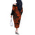 Hawaii Shark Off The Shoulder Long Sleeve Dress Polynesian Pattern Orange Version LT01 - Polynesian Pride