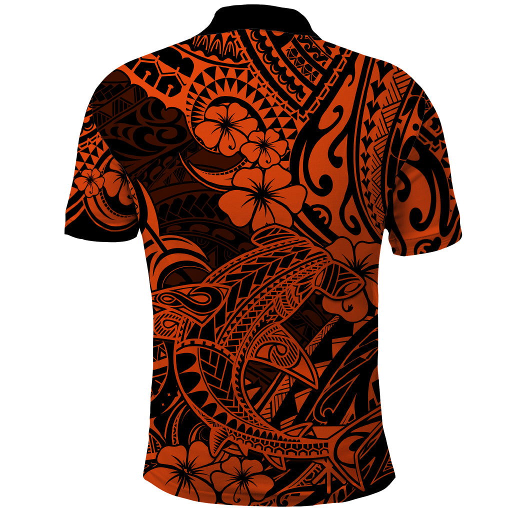Hawaii Shark Polo Shirt Polynesian Pattern Orange Version LT01 - Polynesian Pride