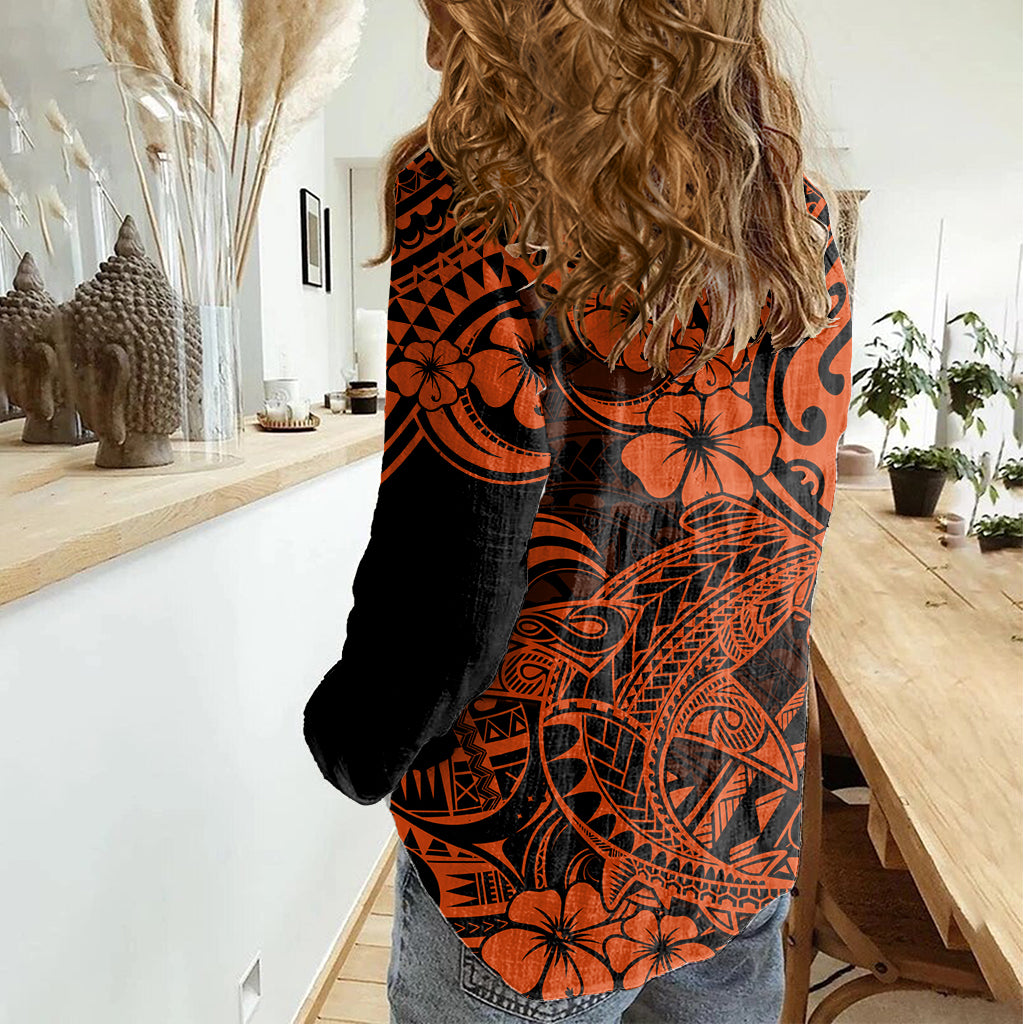 Hawaii Shark Women Casual Shirt Polynesian Pattern Orange Version LT01 - Polynesian Pride