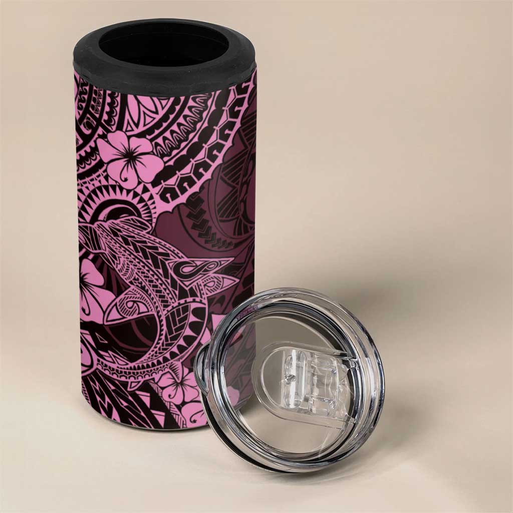 Hawaii Shark 4 in 1 Can Cooler Tumbler Polynesian Pattern Pink Version