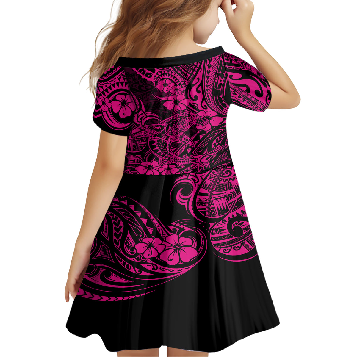 Hawaii Shark Family Matching Short Sleeve Bodycon Dress and Hawaiian Shirt Polynesian Pattern Pink Version LT01 - Polynesian Pride
