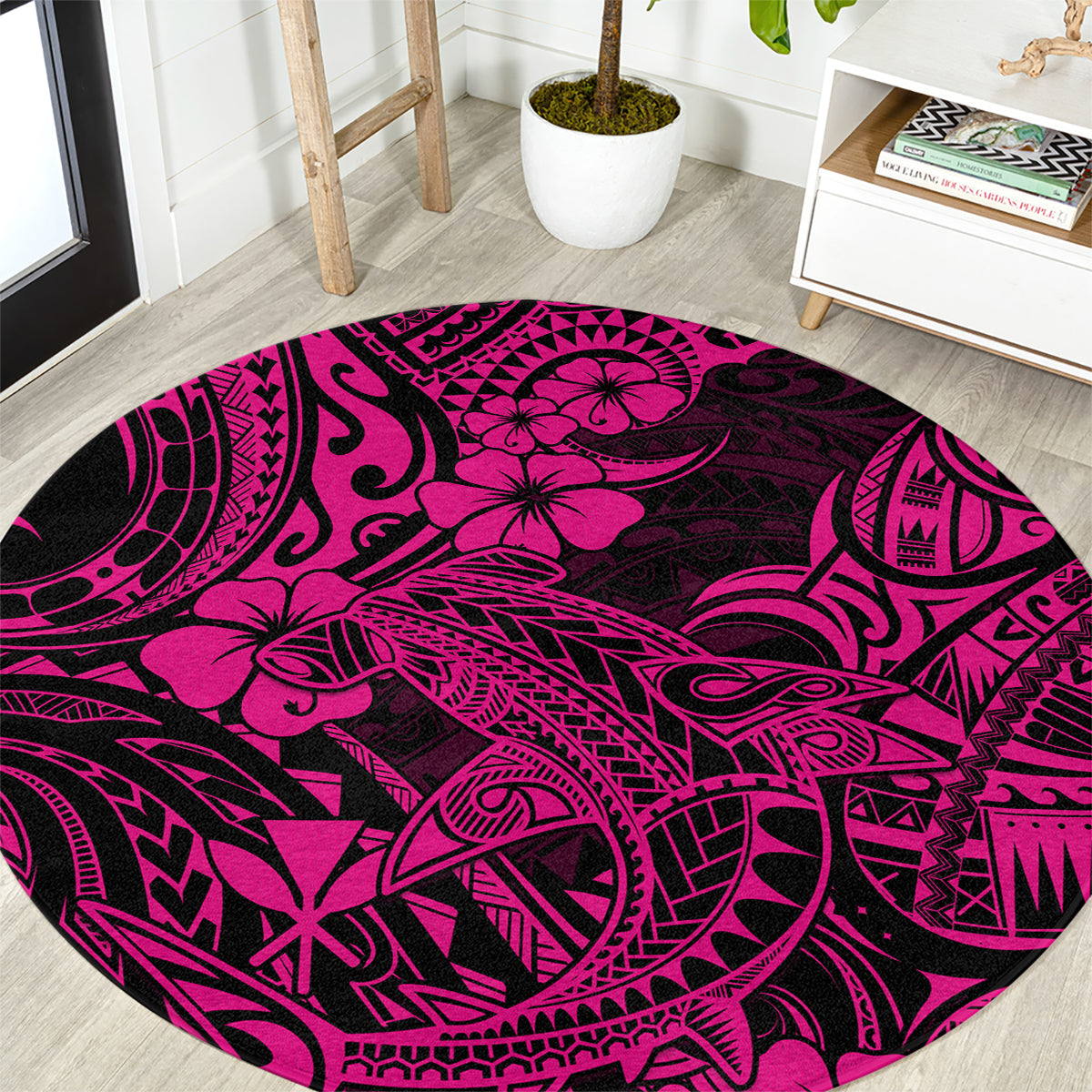 Hawaii Shark Round Carpet Polynesian Pattern Pink Version LT01 Pink - Polynesian Pride