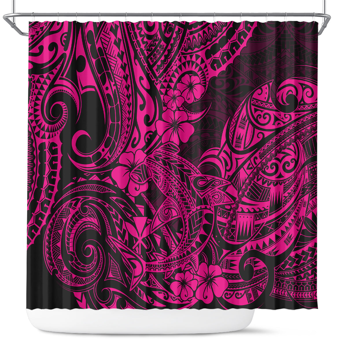 Hawaii Shark Shower Curtain Polynesian Pattern Pink Version LT01 Pink - Polynesian Pride