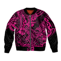 Hawaii Shark Sleeve Zip Bomber Jacket Polynesian Pattern Pink Version LT01 Unisex Pink - Polynesian Pride