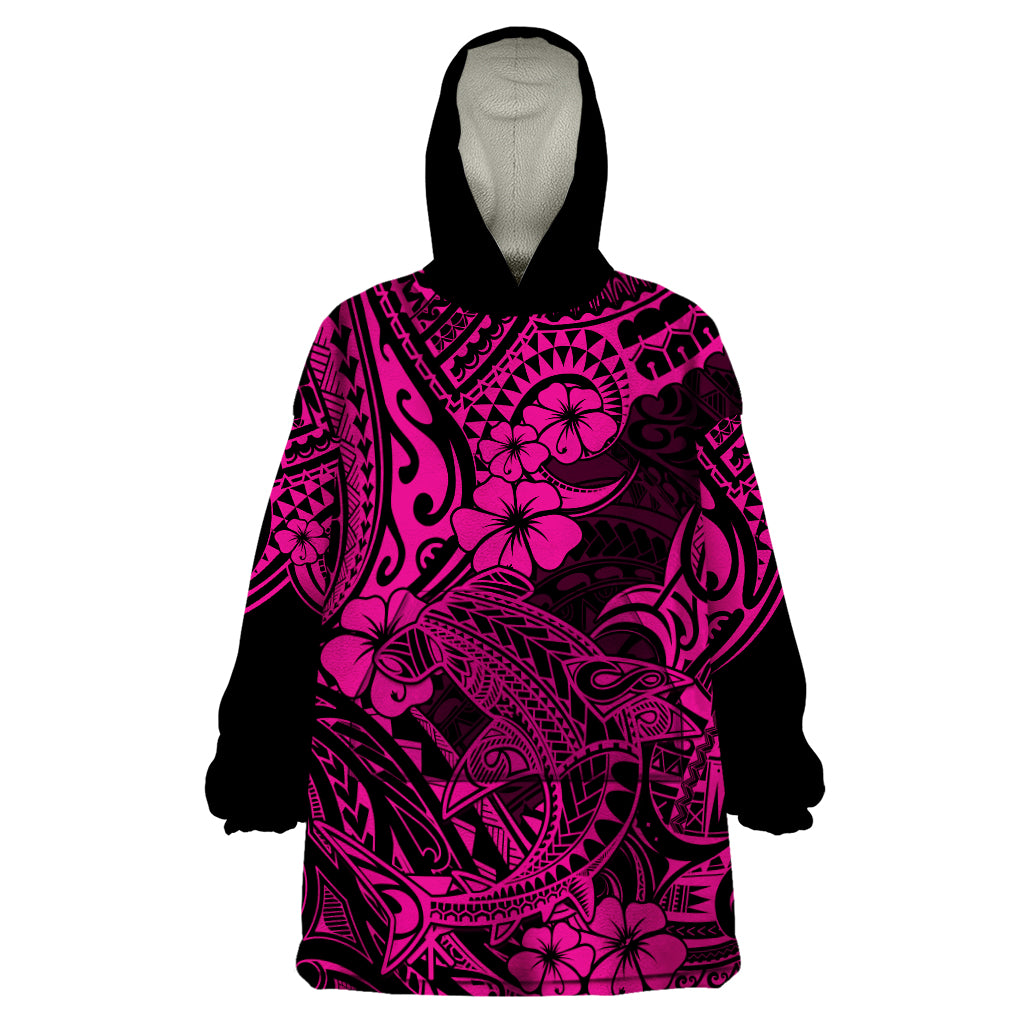 Hawaii Shark Wearable Blanket Hoodie Polynesian Pattern Pink Version LT01 One Size Pink - Polynesian Pride