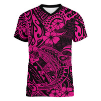 Hawaii Shark Women V Neck T Shirt Polynesian Pattern Pink Version LT01 Female Pink - Polynesian Pride