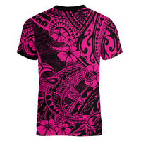 Hawaii Shark Women V Neck T Shirt Polynesian Pattern Pink Version LT01 - Polynesian Pride