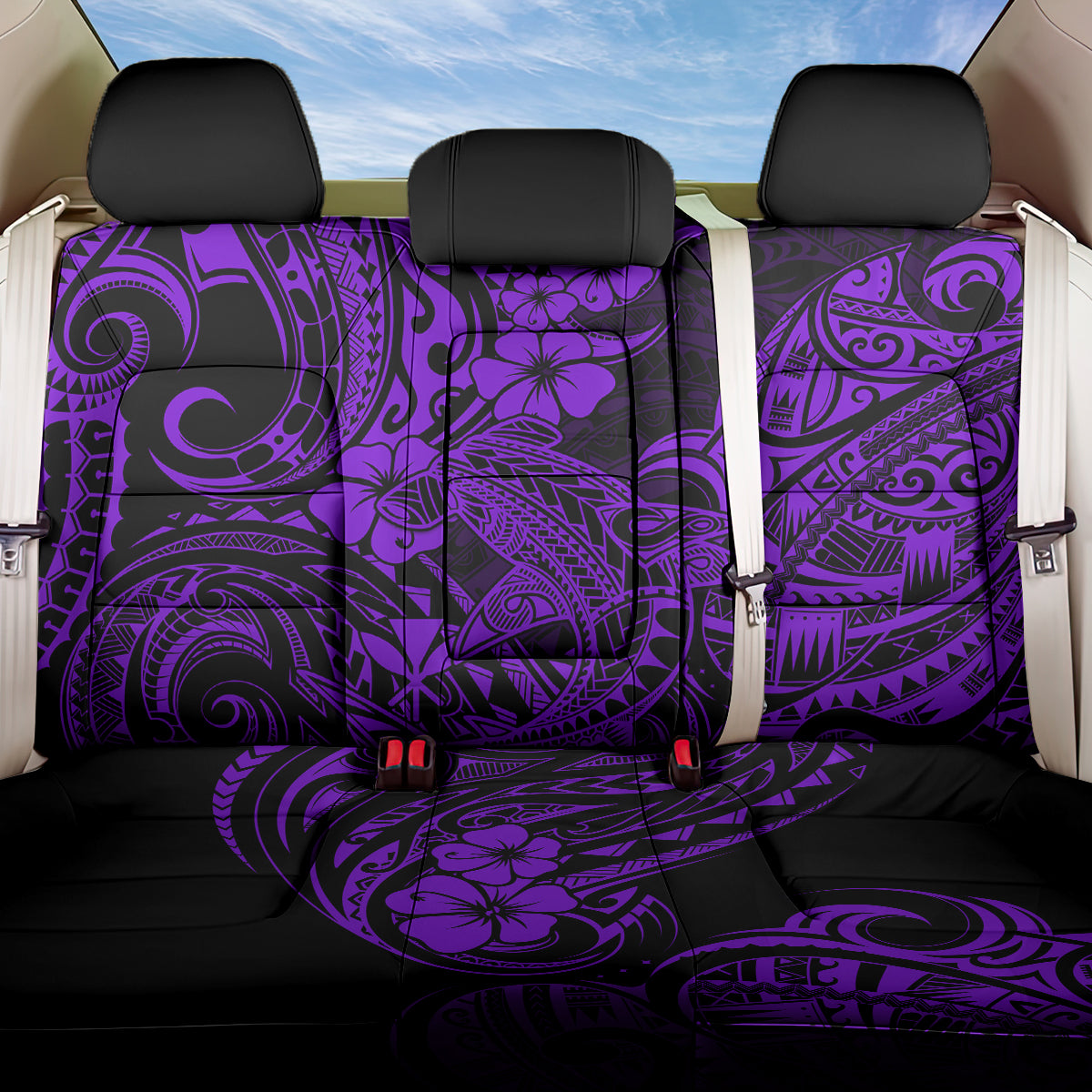 Hawaii Shark Back Car Seat Cover Polynesian Pattern Purple Version