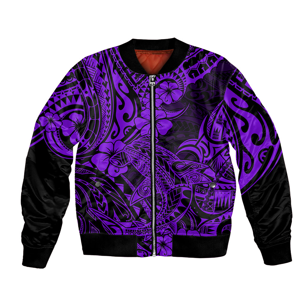 Hawaii Shark Bomber Jacket Polynesian Pattern Purple Version LT01 Unisex Purple - Polynesian Pride
