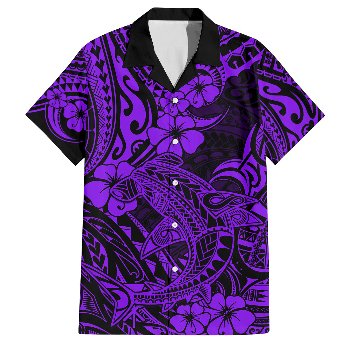 Hawaii Shark Family Matching Off Shoulder Maxi Dress and Hawaiian Shirt Polynesian Pattern Purple Version LT01 Dad's Shirt - Short Sleeve Purple - Polynesian Pride