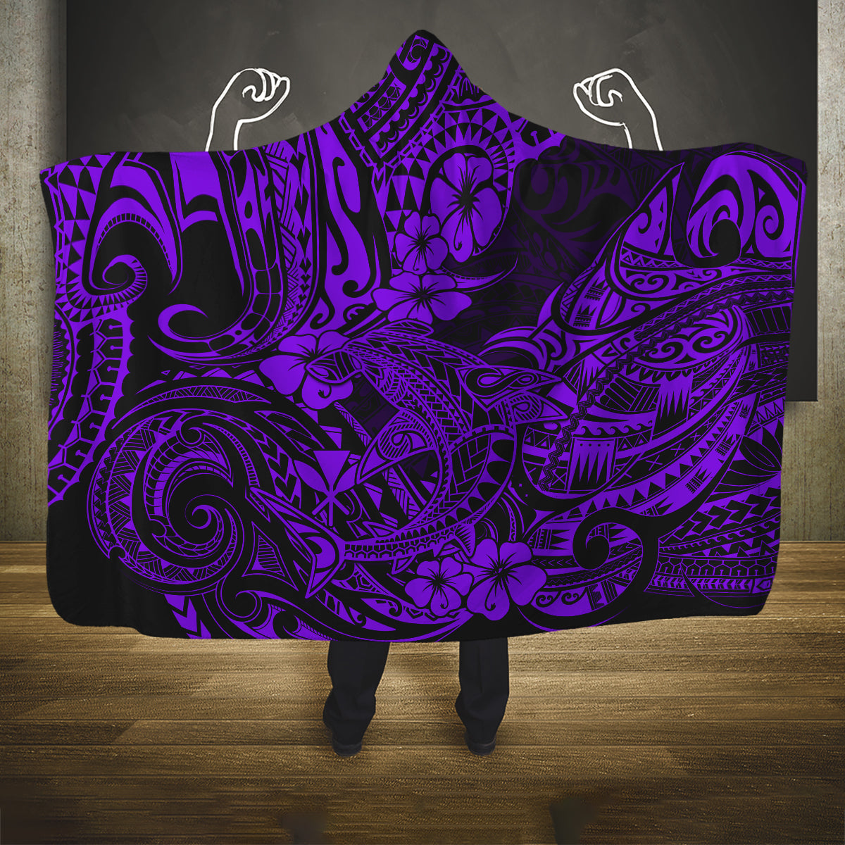 Hawaii Shark Hooded Blanket Polynesian Pattern Purple Version LT01 One Size Purple - Polynesian Pride