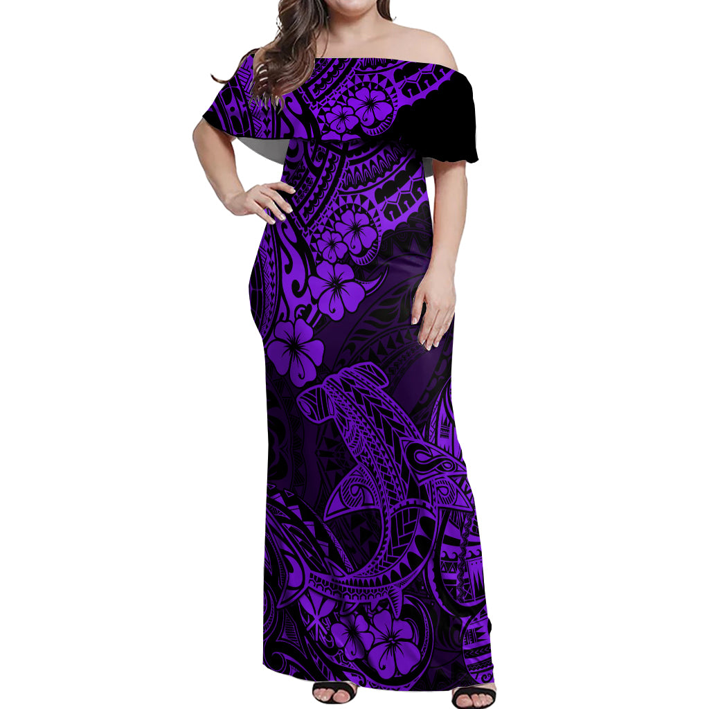 Hawaii Shark Off Shoulder Maxi Dress Polynesian Pattern Purple Version LT01 Women Purple - Polynesian Pride