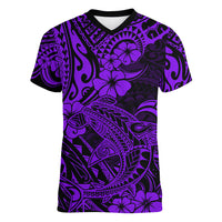 Hawaii Shark Women V Neck T Shirt Polynesian Pattern Purple Version LT01 Female Purple - Polynesian Pride