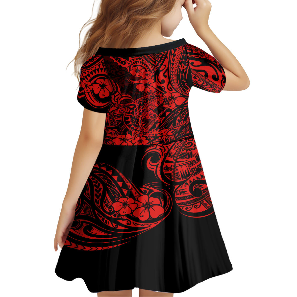 Hawaii Shark Family Matching Off Shoulder Long Sleeve Dress and Hawaiian Shirt Polynesian Pattern Red Version LT01 - Polynesian Pride