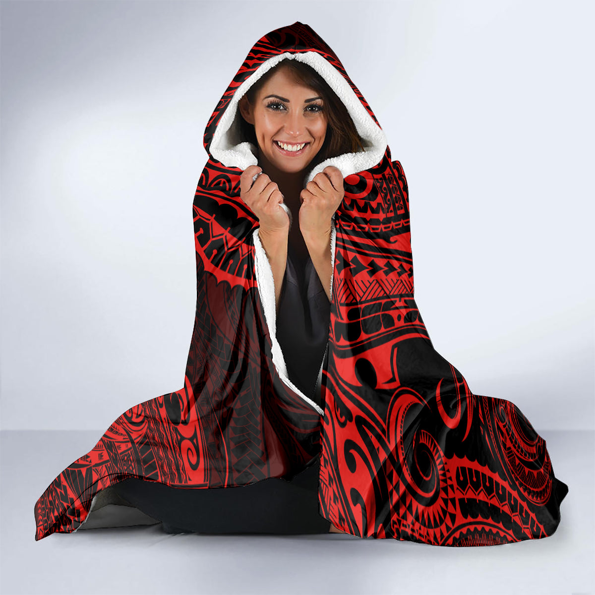 Hawaii Shark Hooded Blanket Polynesian Pattern Red Version LT01 - Polynesian Pride