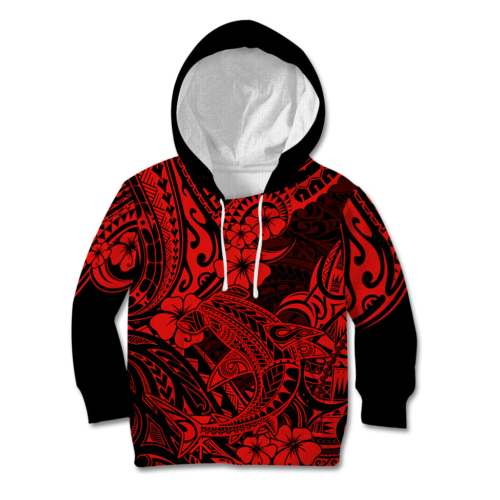 Hawaii Shark Kid Hoodie Polynesian Pattern Red Version LT01 Red - Polynesian Pride