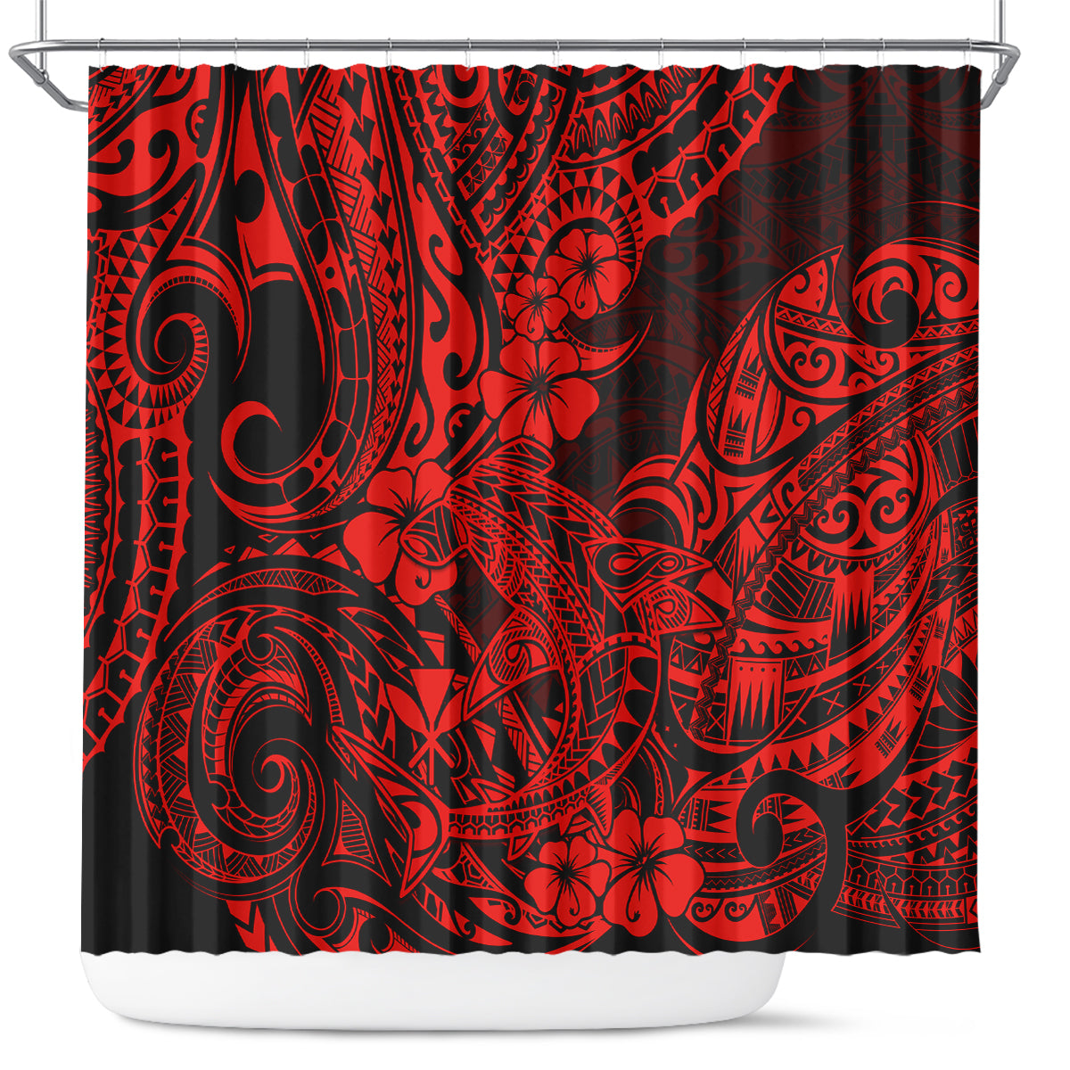 Hawaii Shark Shower Curtain Polynesian Pattern Red Version LT01 Red - Polynesian Pride