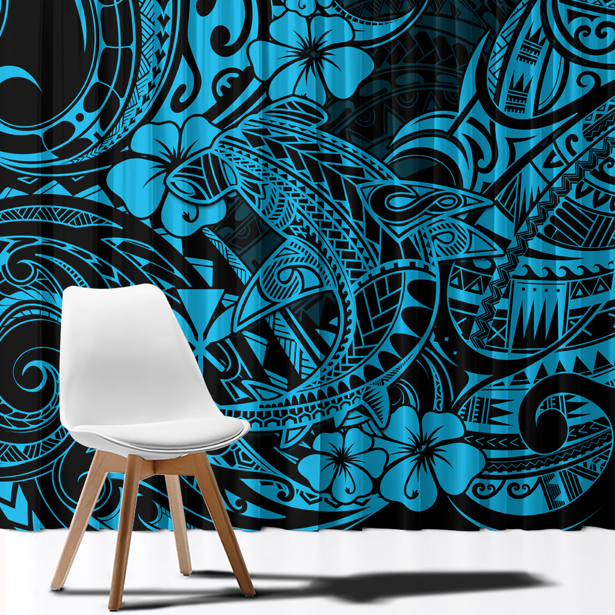 Hawaii Shark Window Curtain Polynesian Pattern Sky Blue Version LT01 - Polynesian Pride