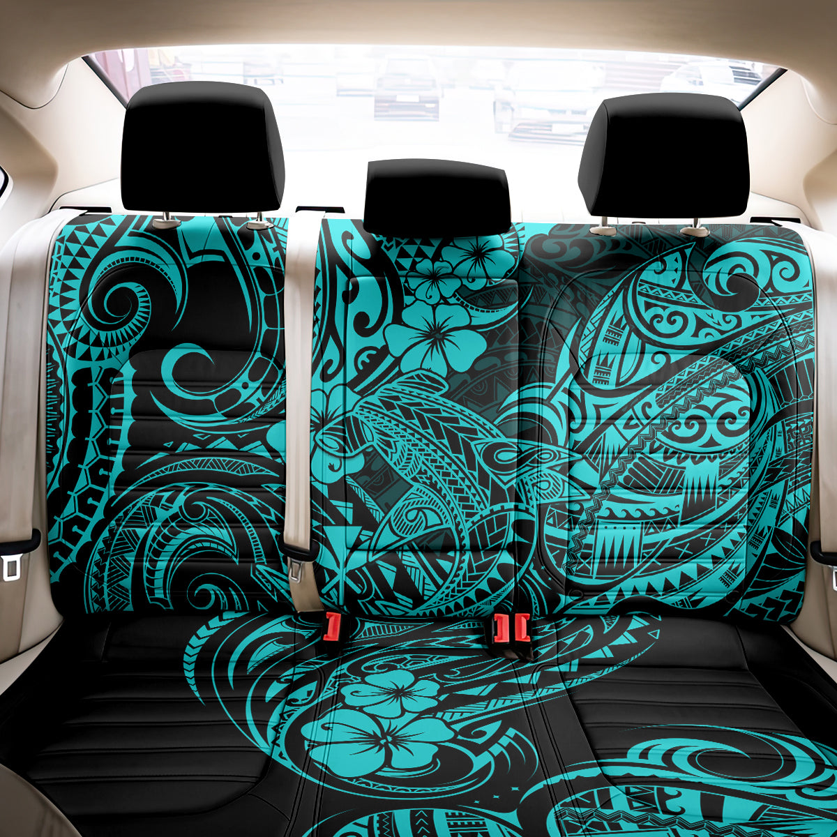 Hawaii Shark Back Car Seat Cover Polynesian Pattern Turquoise Version