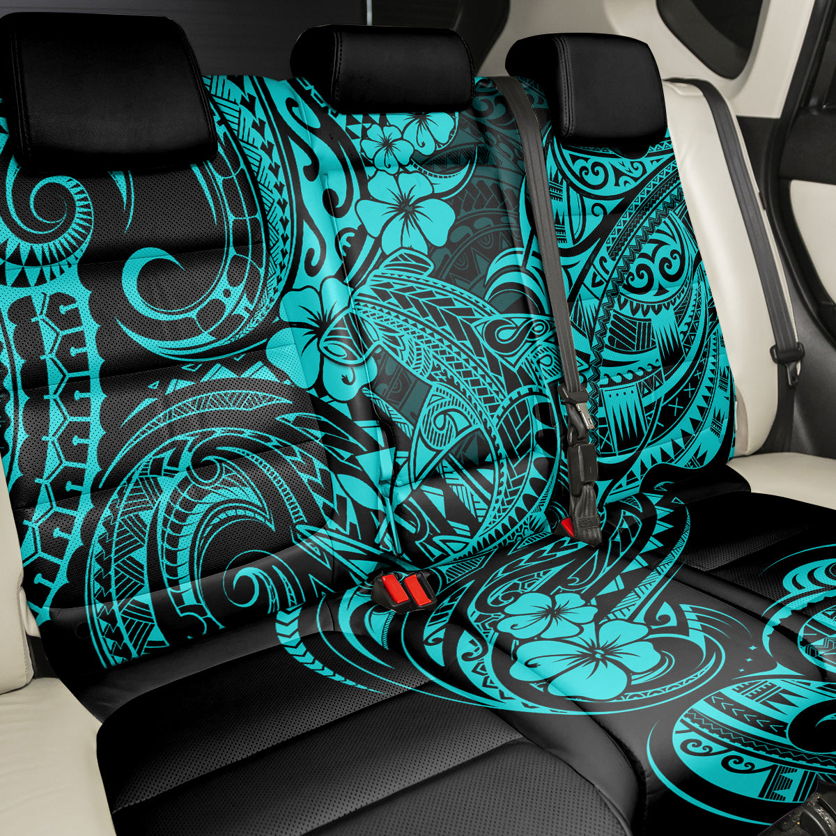 Hawaii Shark Back Car Seat Cover Polynesian Pattern Turquoise Version