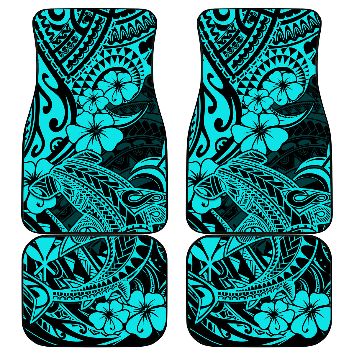 Hawaii Shark Car Mats Polynesian Pattern Turquoise Version LT01 Turquoise - Polynesian Pride